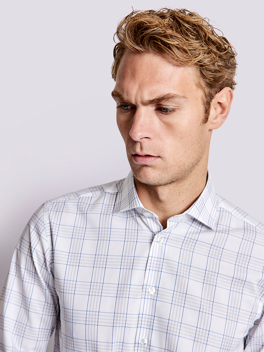 Bruun & Stengade Men White Checked Collar Shirt