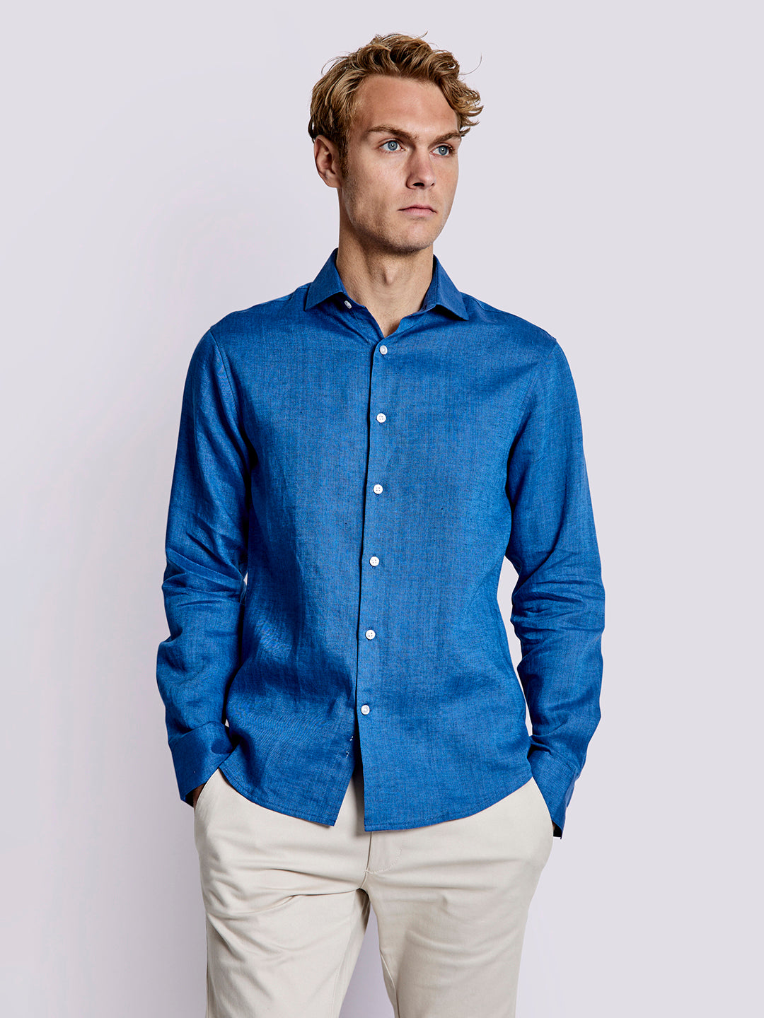 Bruun & Stengade Men Blue Solid Collar Shirt