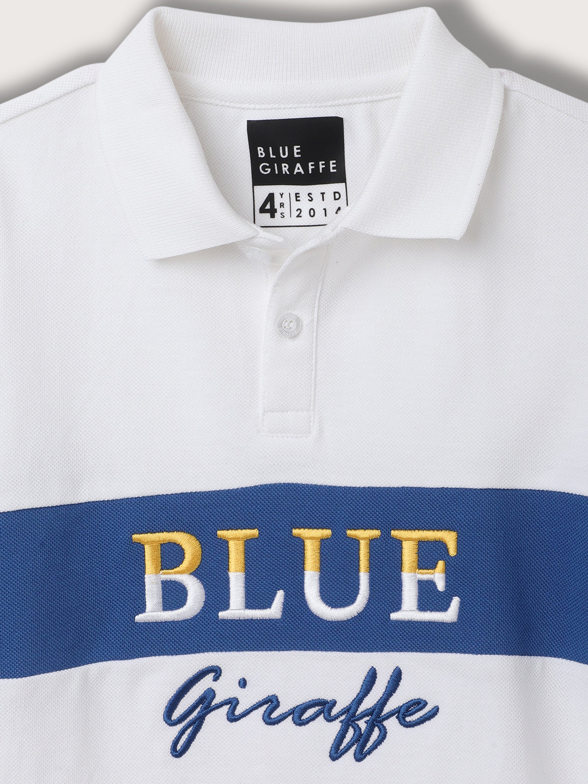 Blue Giraffe Kids White & Blue Embroidered Regular Fit Polo T-Shirt