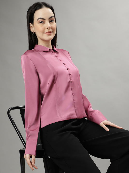 Centrestage Women Solid Shirt Collar Long Sleeves Top
