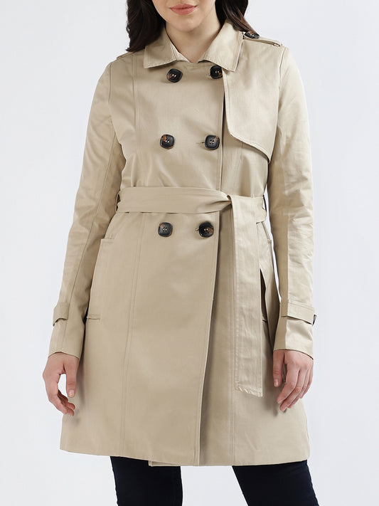 Centre Stage Women Solid Collar Full Sleeves Overcoat