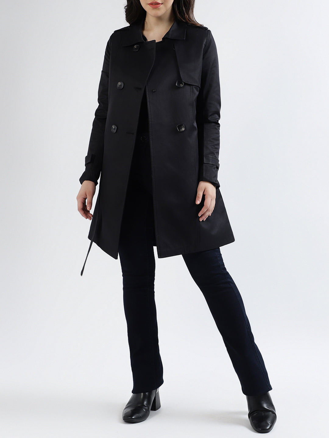 Centre Stage Women Solid Collar Full Sleeves Overcoat