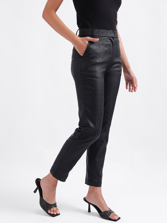 Centre Stage Women Black Solid Straight Fit Trouser