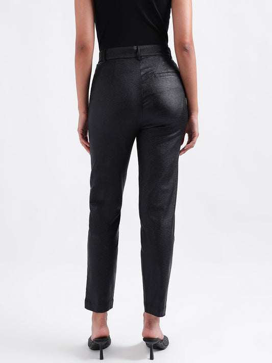 Centre Stage Women Black Solid Straight Fit Trouser