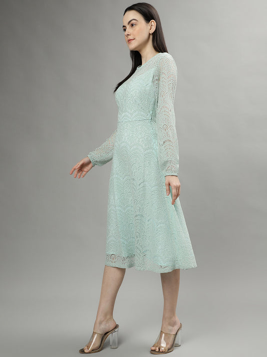 Centrestage Women Solid Round Neck Long Sleeves A-line Dress