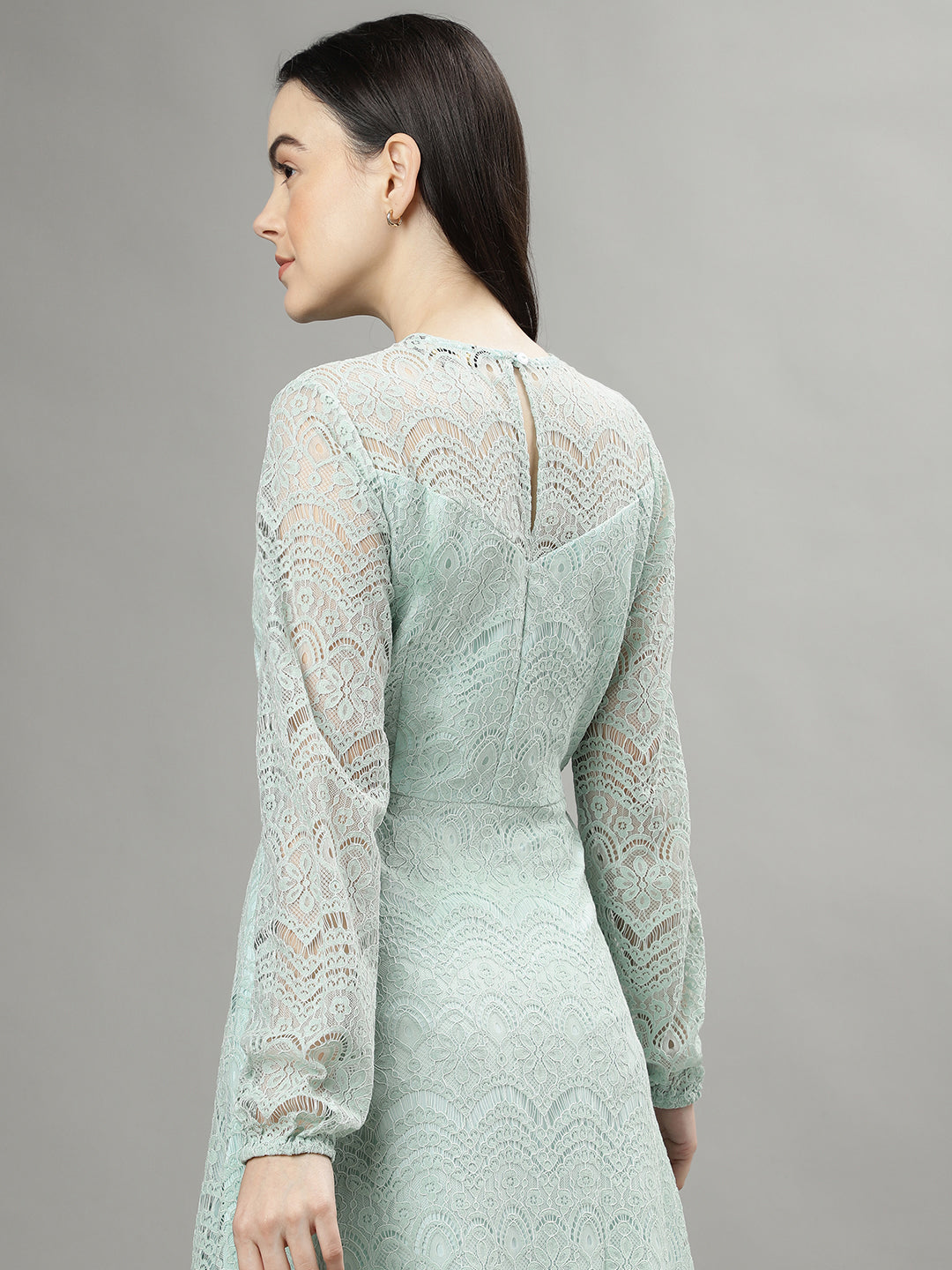 Centrestage Women Solid Round Neck Long Sleeves A-line Dress