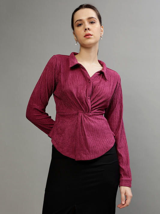 Centre Stage Women Solid Collar Full Sleeves Top