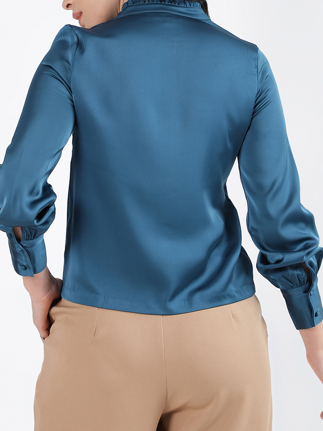 Centre Stage Women Solid Mandarin Collar Full Sleeves Top