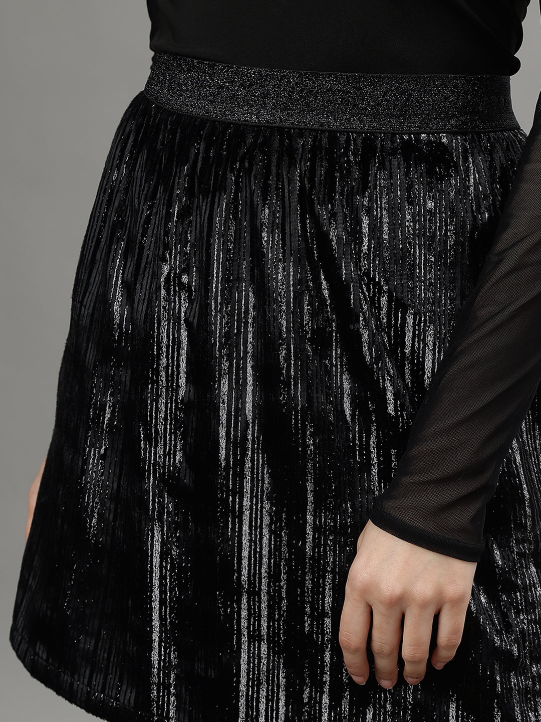 Centre Stage Women Black Self Design A-Line Mini Party Wear Skirt