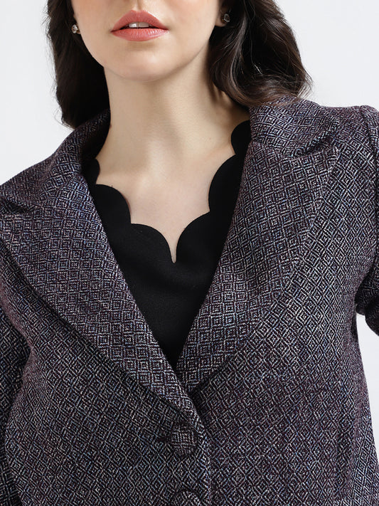 Centre Stage Women Solid Notched Lapel Full Sleeves Blazer