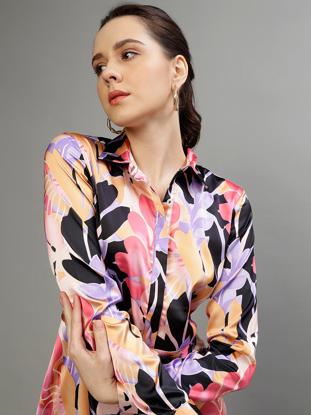 Centre Stage Women Printed Collar Full Sleeves Dress