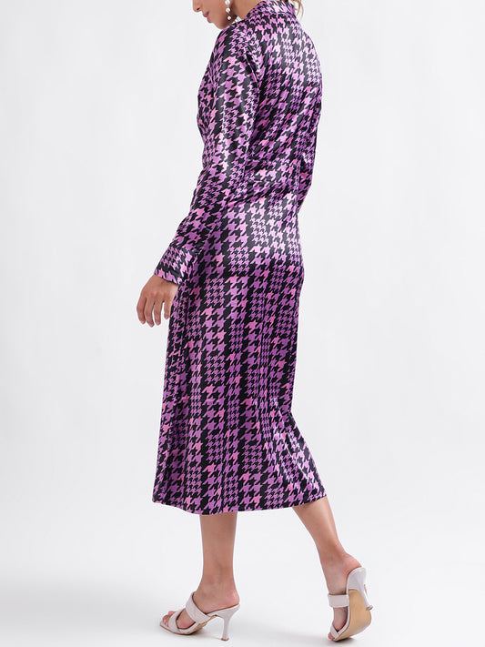 Centre Stage Women Printed Full Sleeves Collar Dress
