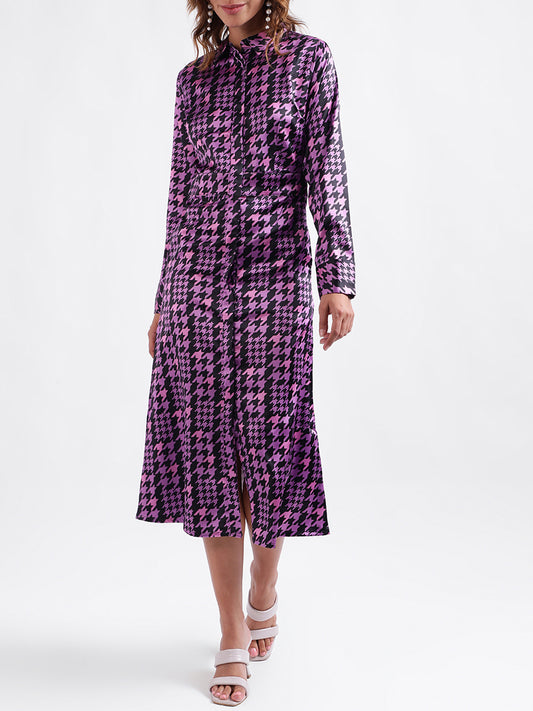 Centre Stage Women Printed Full Sleeves Collar Dress