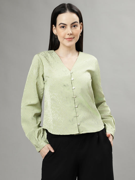 Centrestage Women Printed V Neck Long Sleeves Top