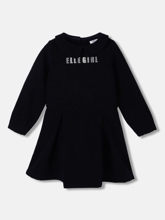 Elle Girls Solid Full Sleeves Peter Pan Collar Dress