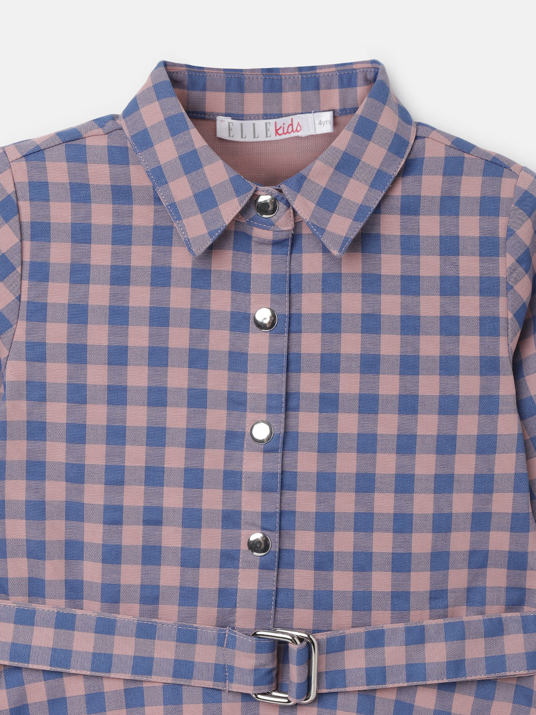 Elle Girls Checked Shirt Collar Full Sleeves Dress