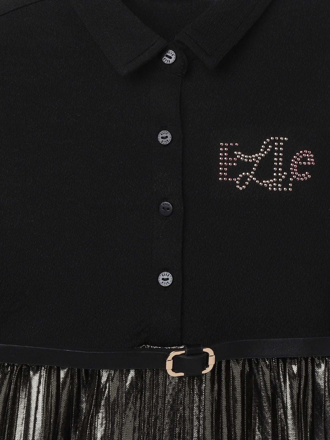 Elle Girls Solid Shirt Collar Full Sleeves Dress