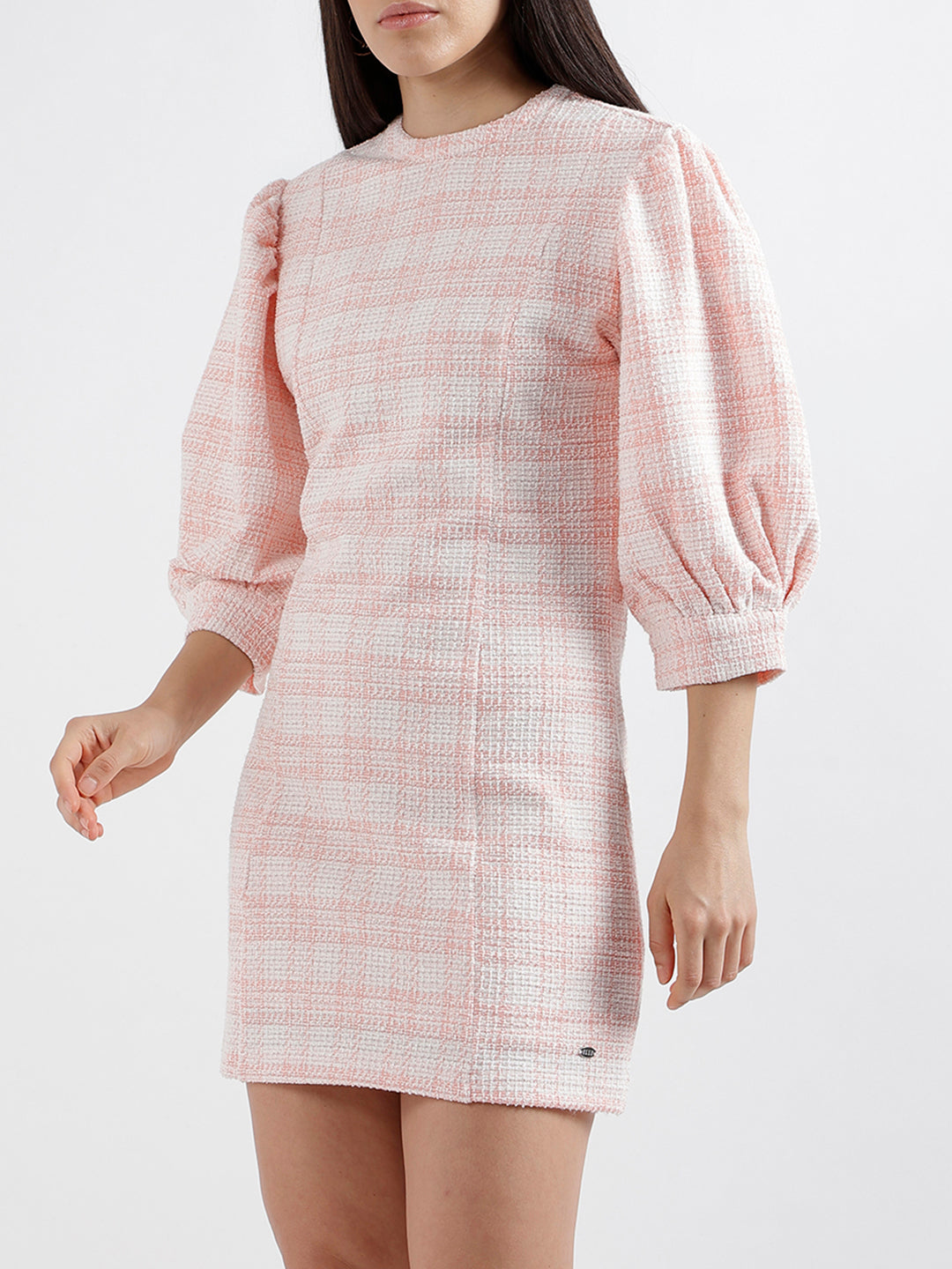 Elle Women Solid 3/4 Sleeves Round Neck Dress