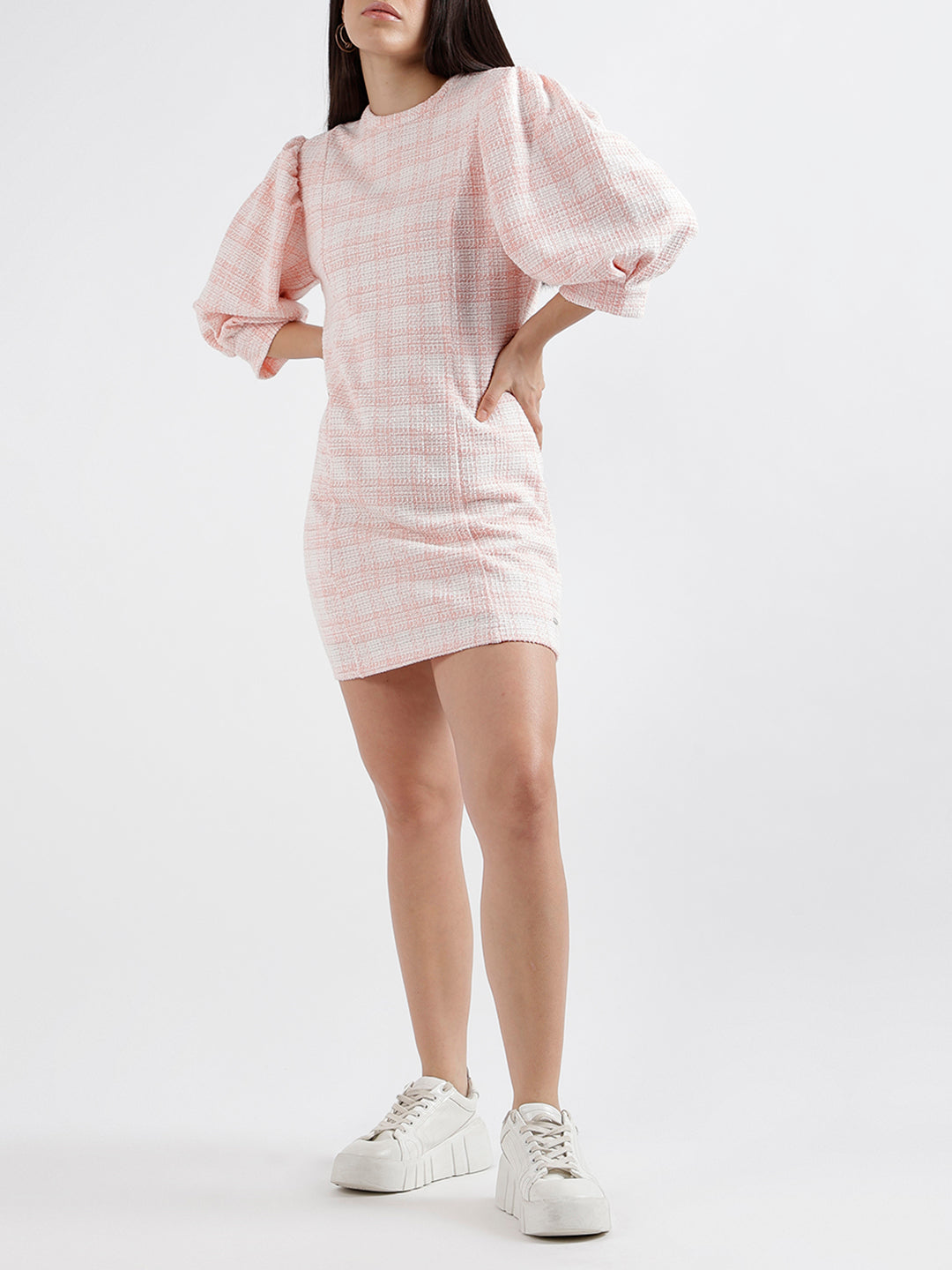 Elle Women Solid 3/4 Sleeves Round Neck Dress