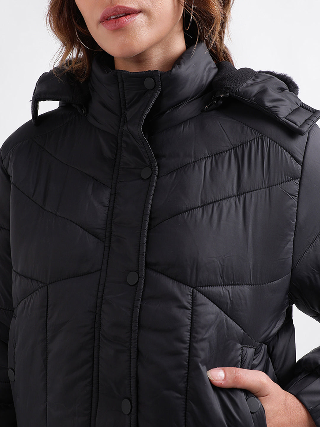 Elle Women Solid Full Sleeves High Neck Jacket