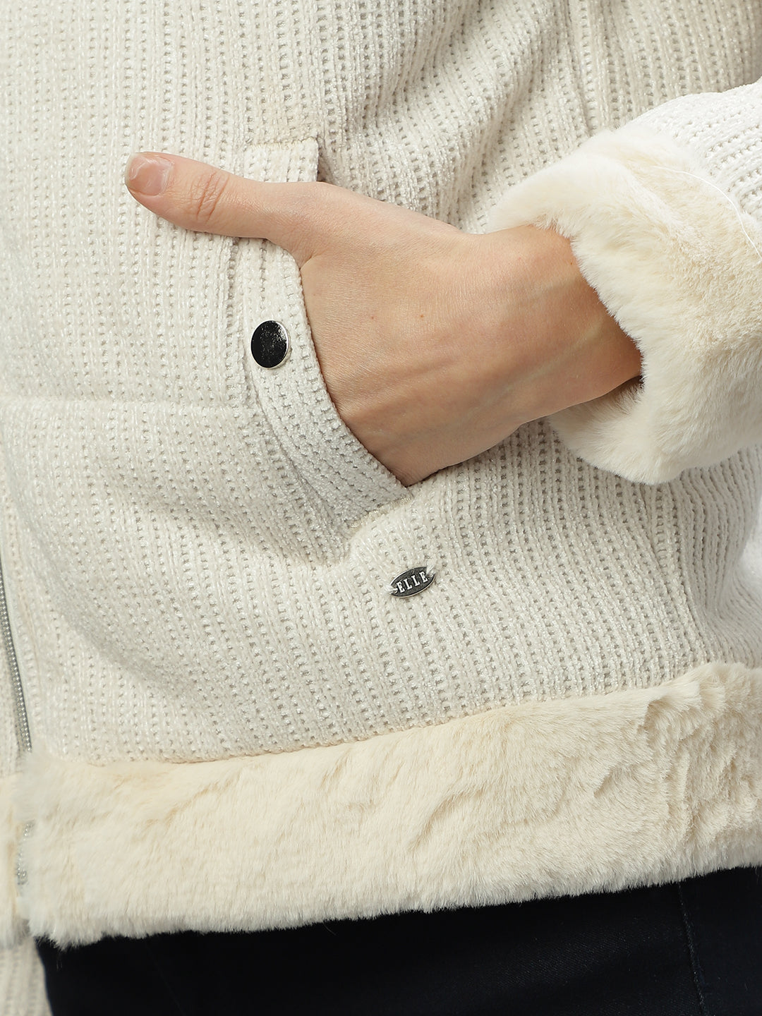 Elle Women Solid Stand Collar Full Sleeves Jacket