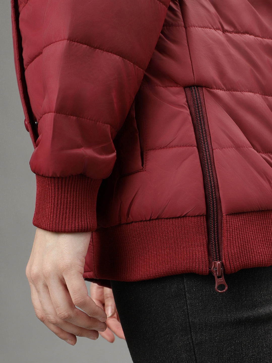 Elle Women Red Solid Hooded Long Sleeves Puffer Jacket