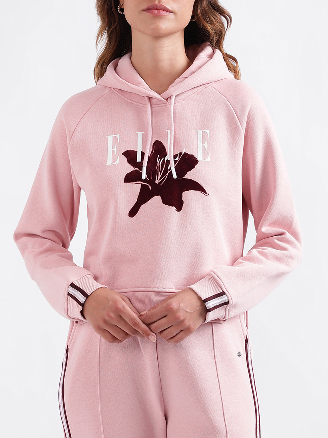 Elle Women Solid Full Sleeves Hooded Sweatshirt