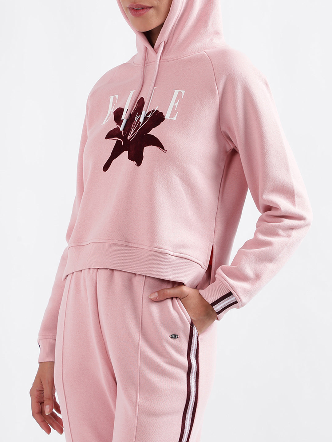 Elle Women Solid Full Sleeves Hooded Sweatshirt