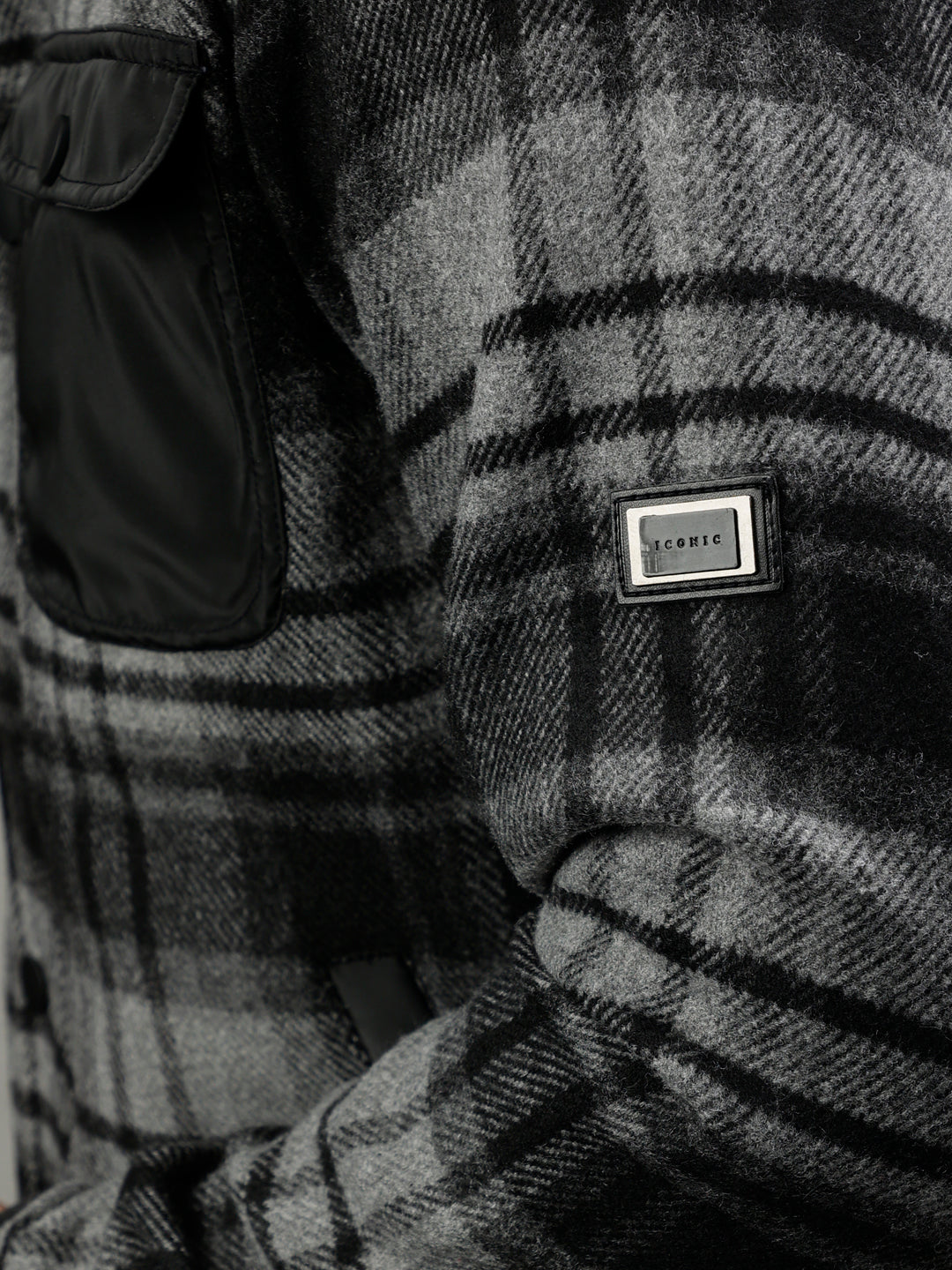 Iconic Men Checked Shirt Collar Full Sleeves Jacket