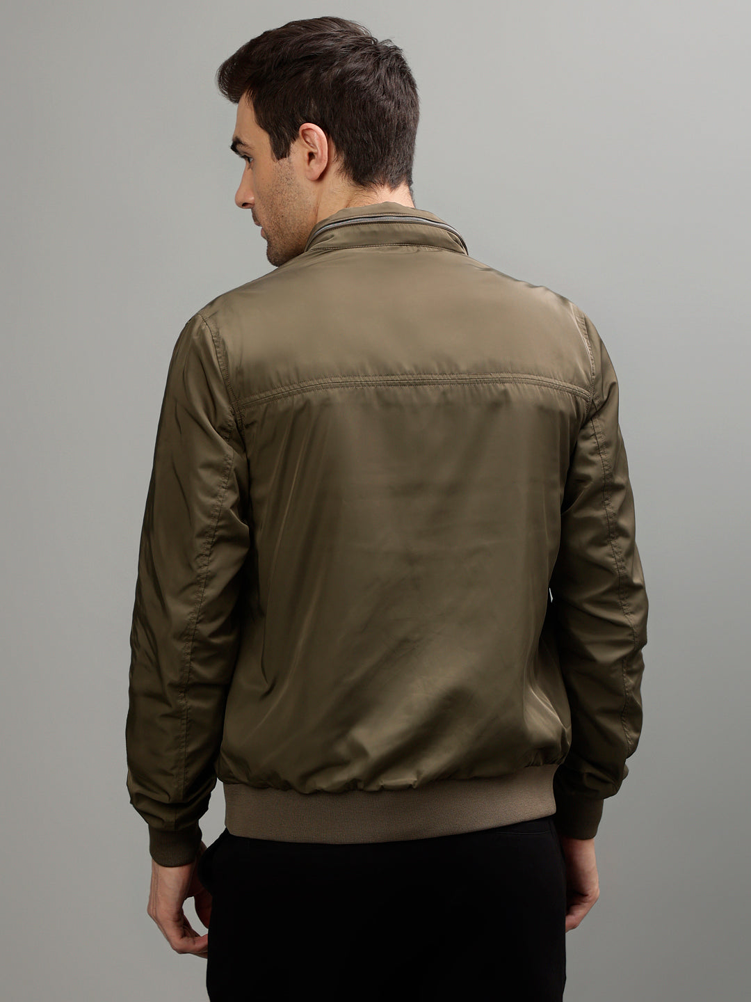 Iconic Men Solid Stand Collar Full Sleeves  Reversible Jacket