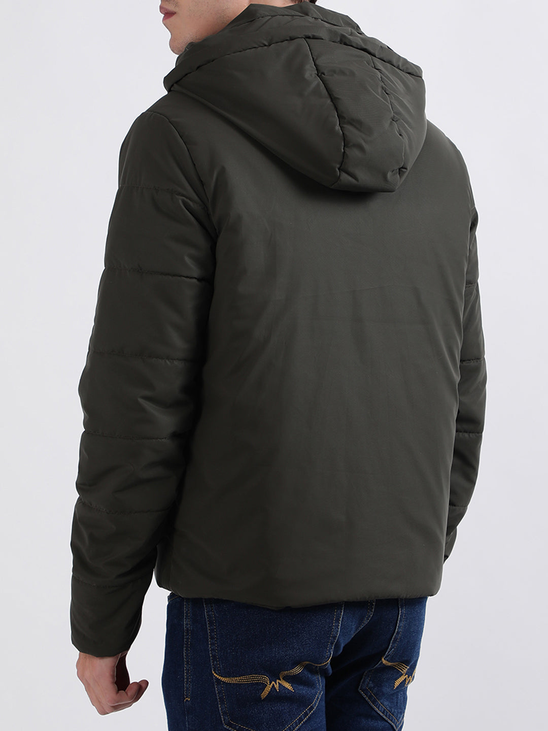 Iconic Men Olive Solid Hooded Jacket