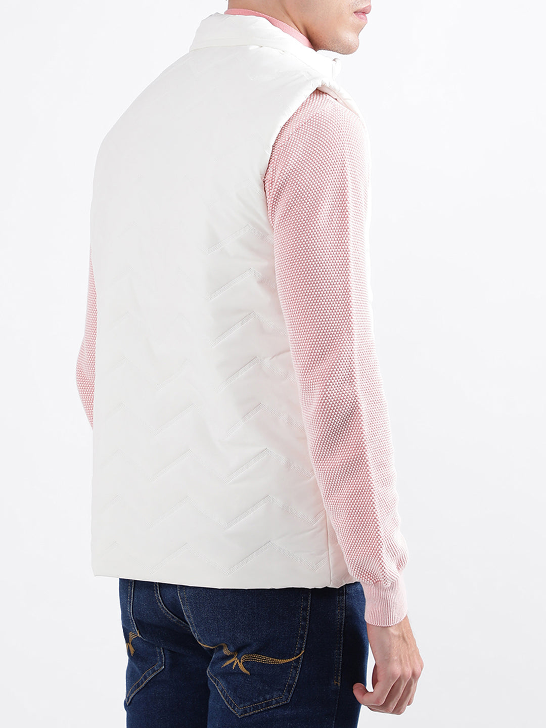 Iconic Men White Solid Stand Collar Jacket