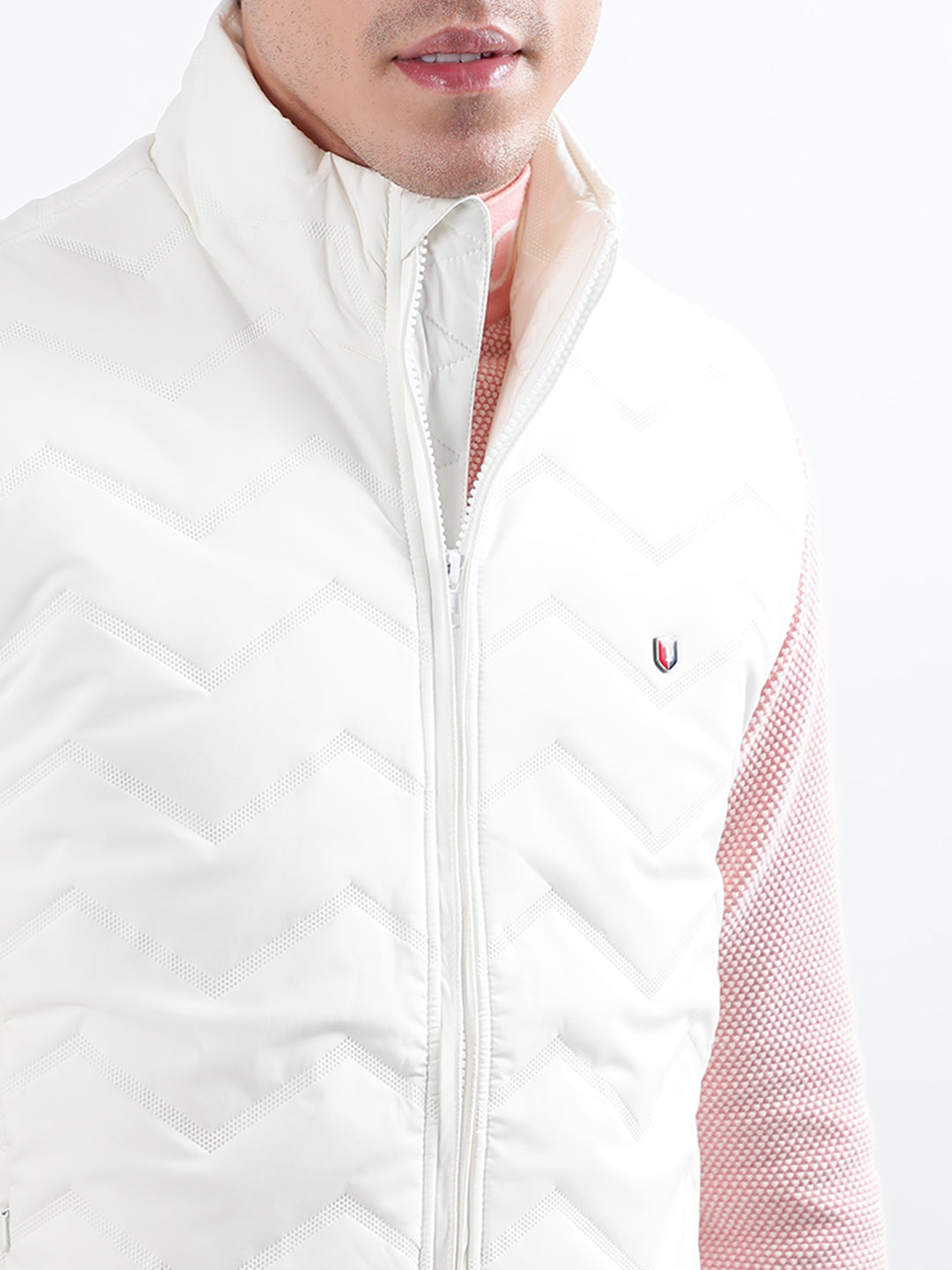 Iconic Men White Solid Stand Collar Jacket