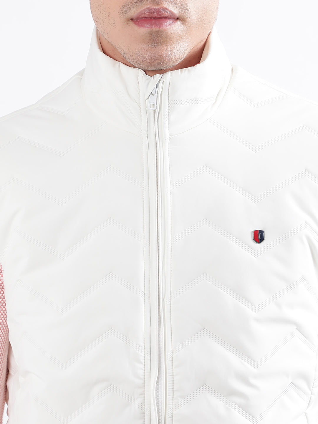 Iconic Men White Solid Stand Collar Jacket