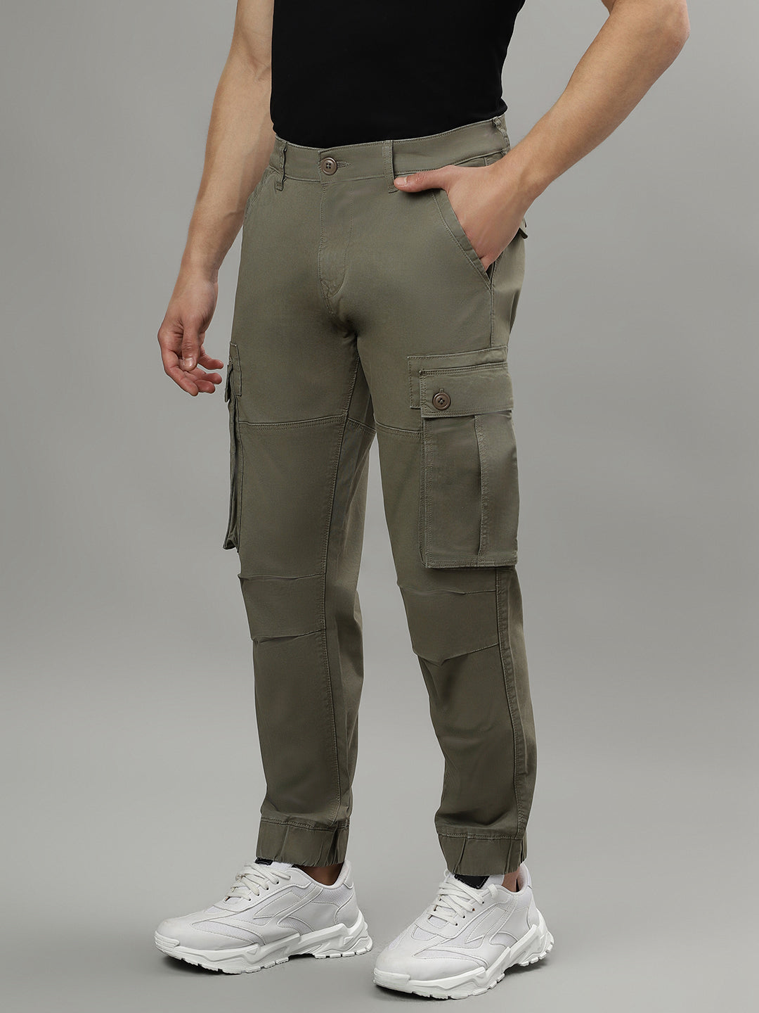 Iconic Men Solid Mid-rise Regular Fit Cargo Trousers
