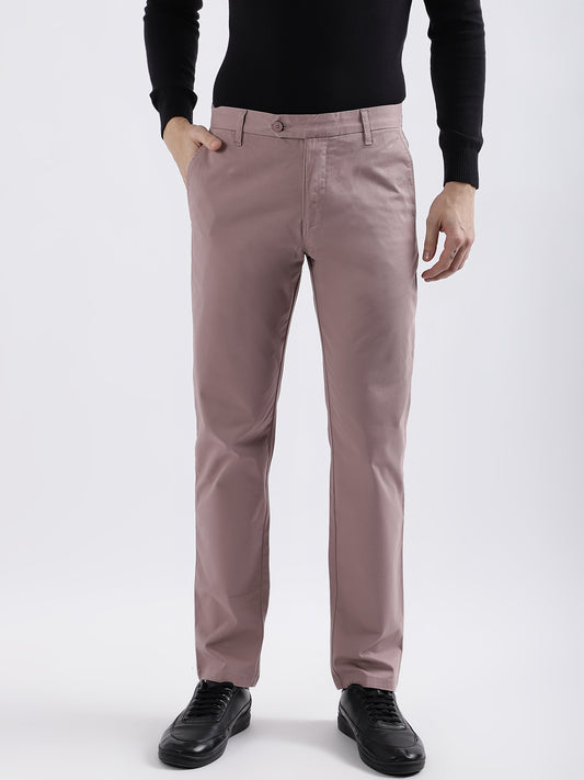 Iconic Men Pink Solid Slim Fit Trouser