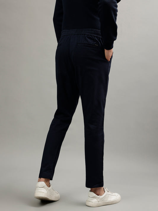 Iconic Men Navy Blue Solid Mid-rise Slim Fit Regular Trouser