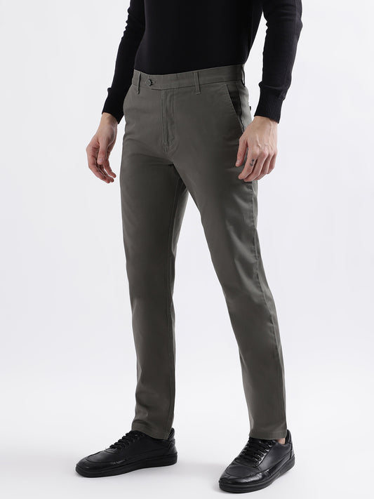 Iconic Men Olive Solid Slim Fit Trouser