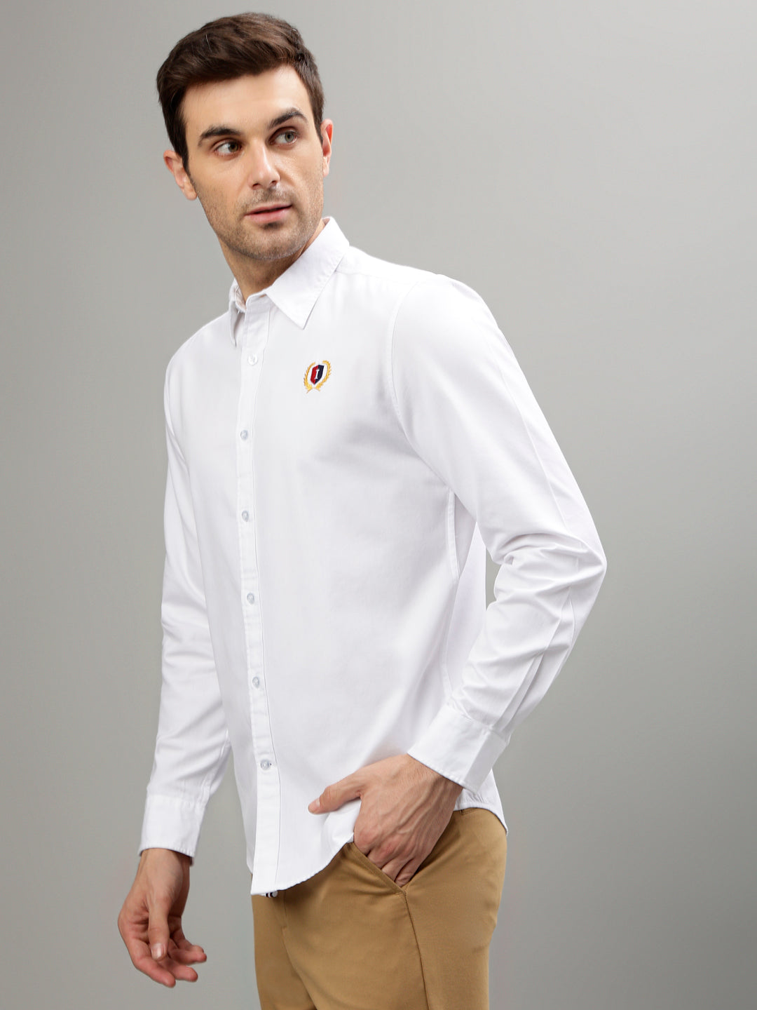 Iconic Men Solid Shirt Collar Full Sleeves Shirt