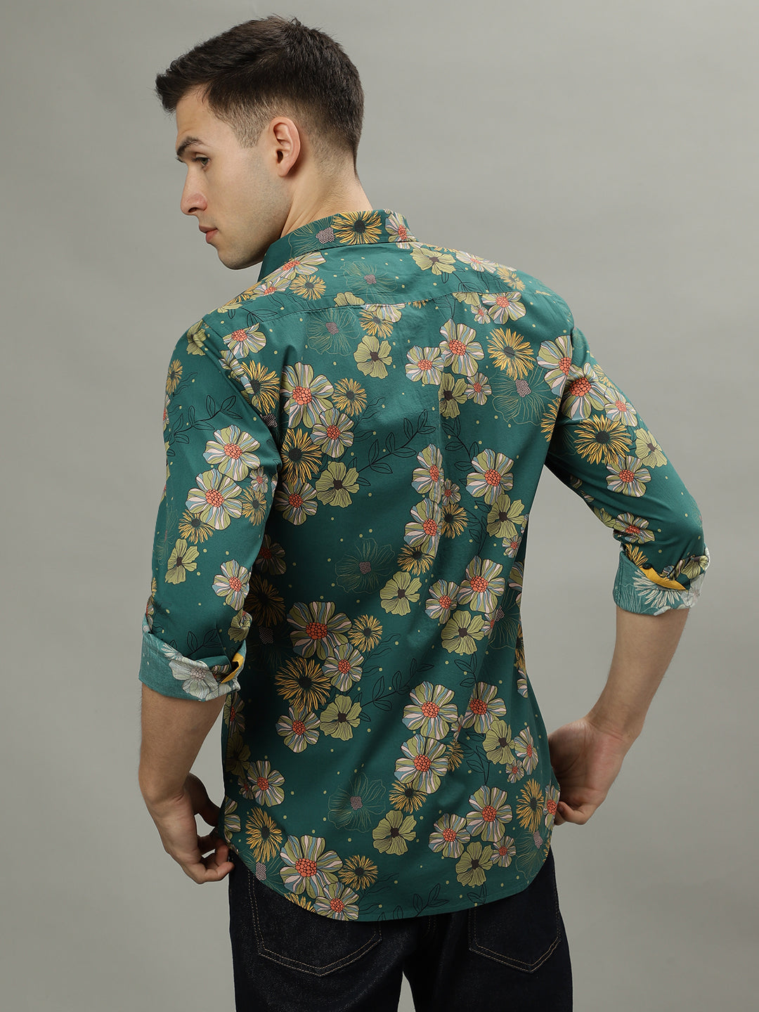 Iconic Green Fashion Floral Print Regular Fit Shirt