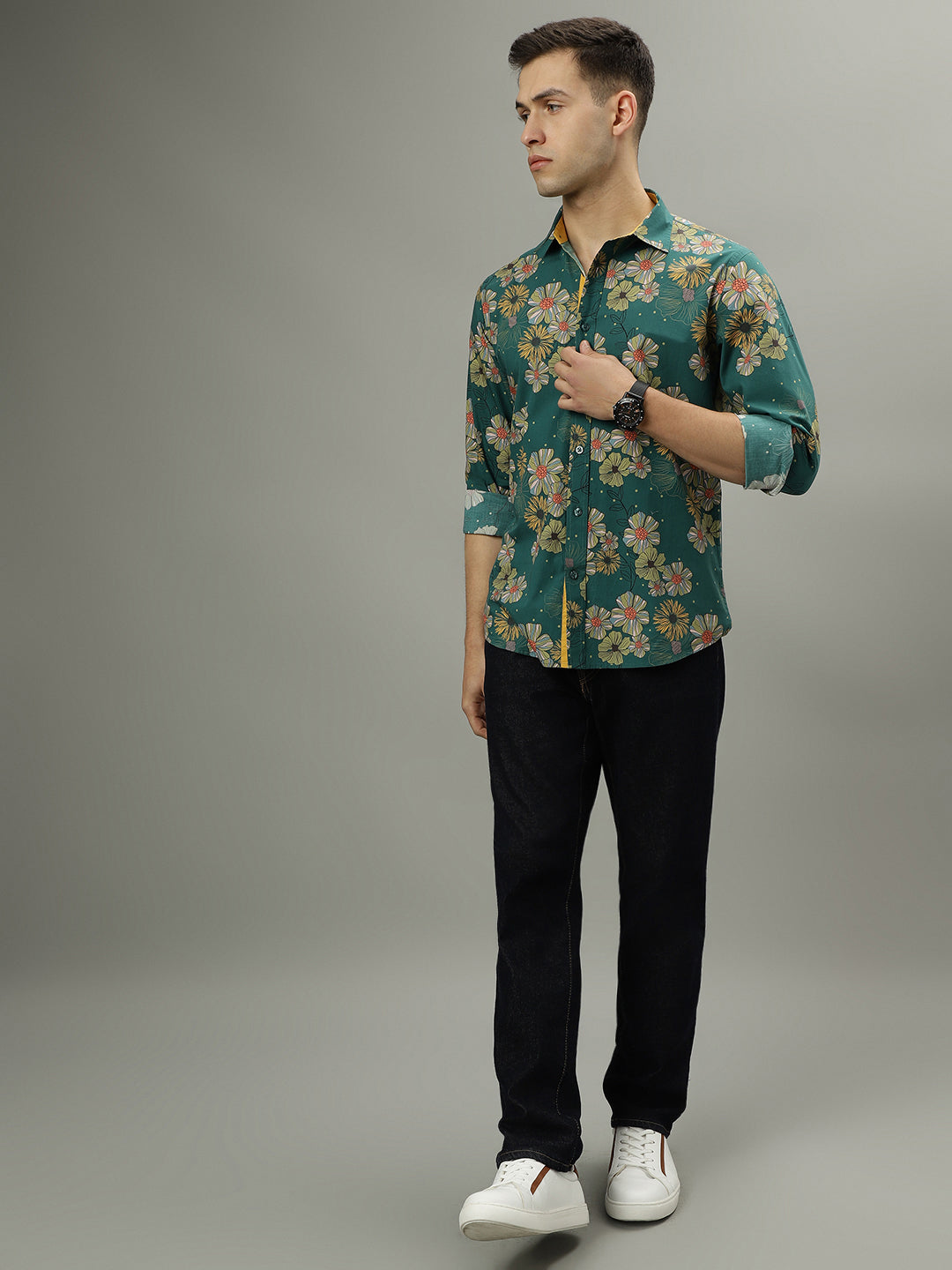 Iconic Green Fashion Floral Print Regular Fit Shirt