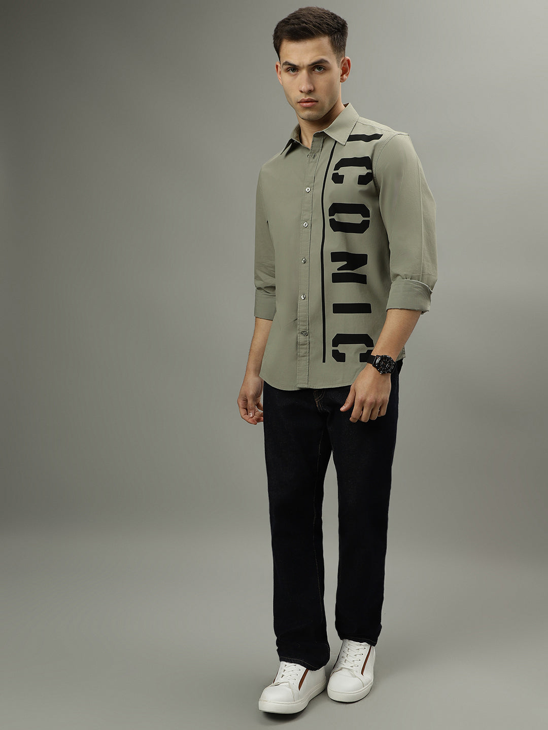 Iconic Grey Fashion Logo Regular Fit Shirt