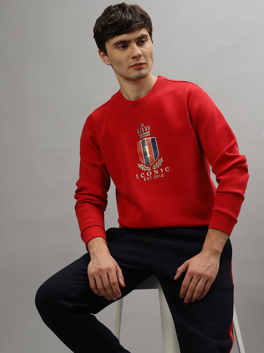 Iconic Men Embroidered Full Sleeves Round Neck Sweatshirt