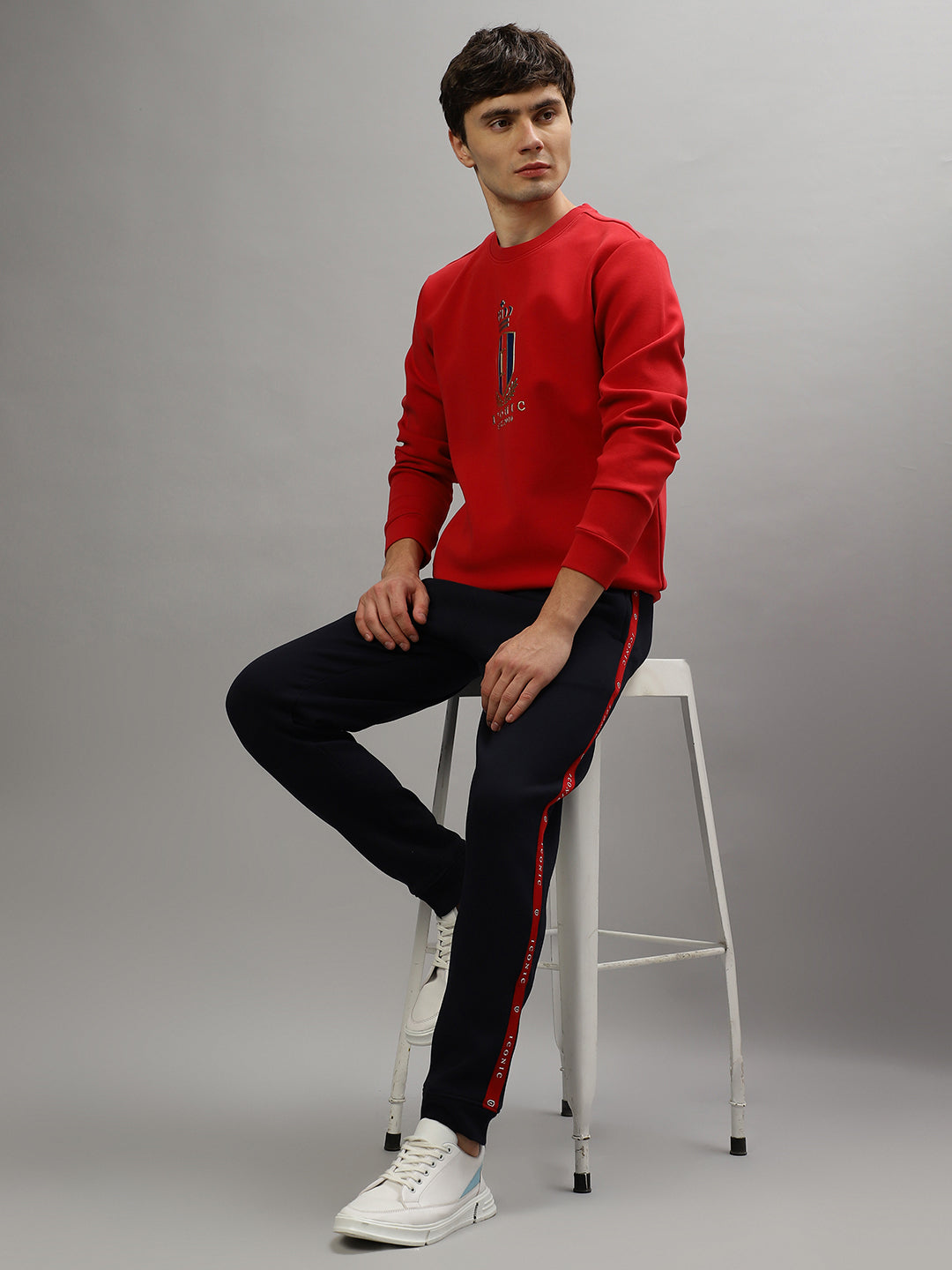 Iconic Men Embroidered Full Sleeves Round Neck Sweatshirt
