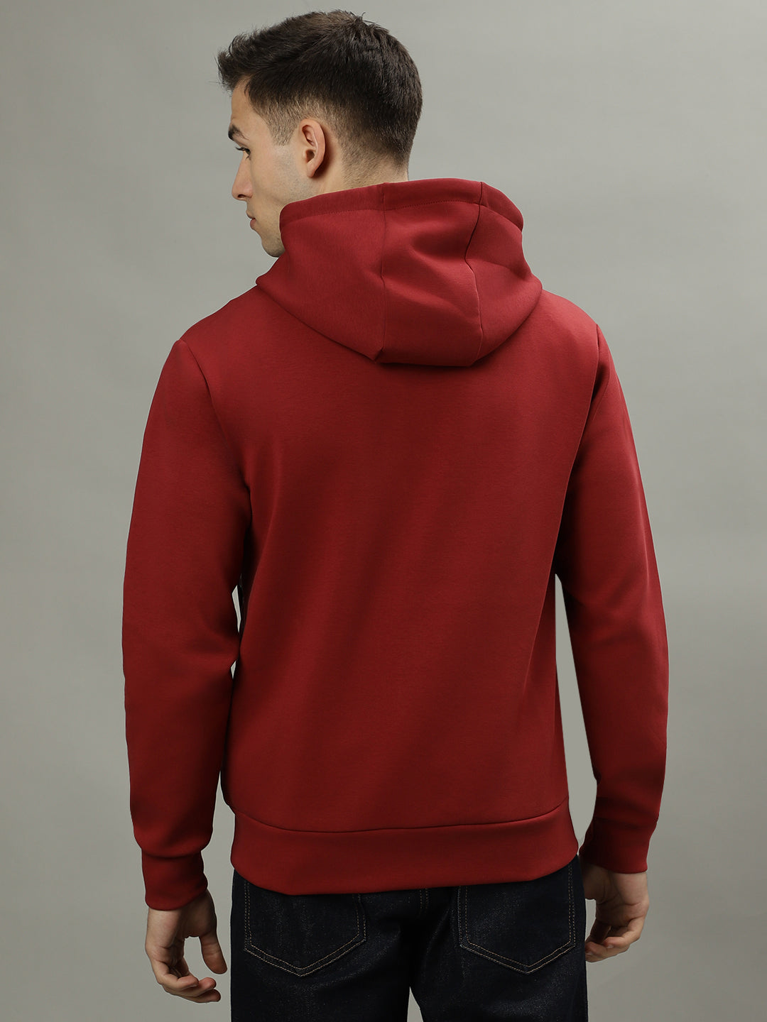 Iconic Men Red Solid Hooded Long Sleeves Sweatshirt