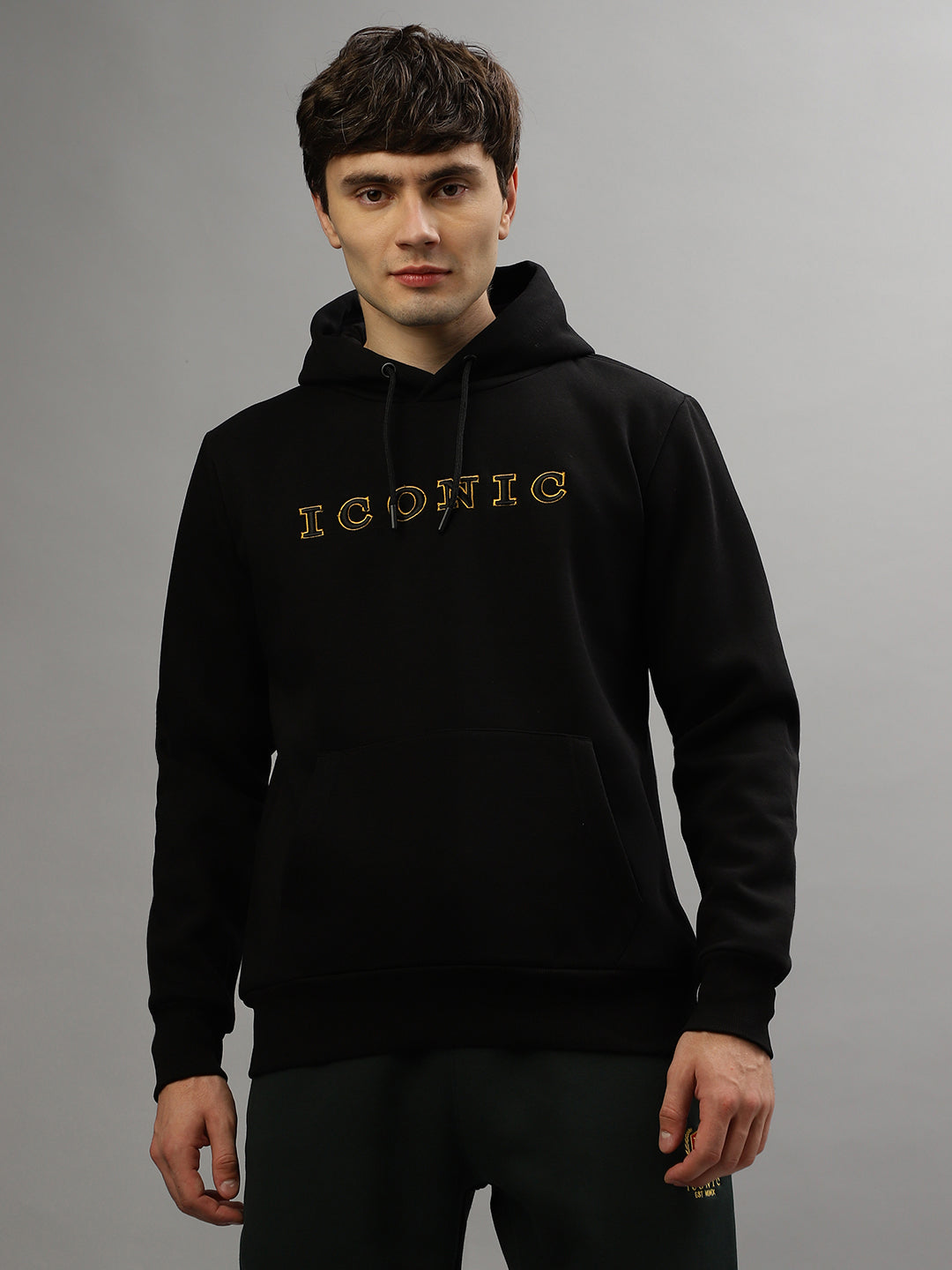 Iconic Men Embroidered Full Sleeves Hooded Sweatshirt
