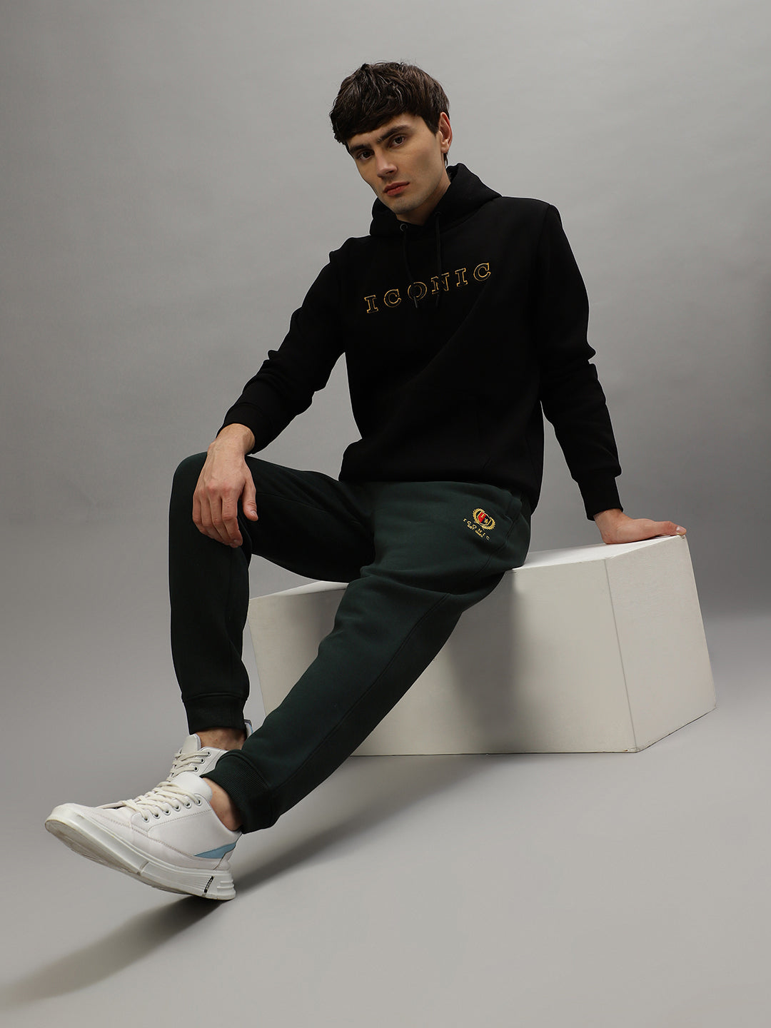 Iconic Men Embroidered Full Sleeves Hooded Sweatshirt