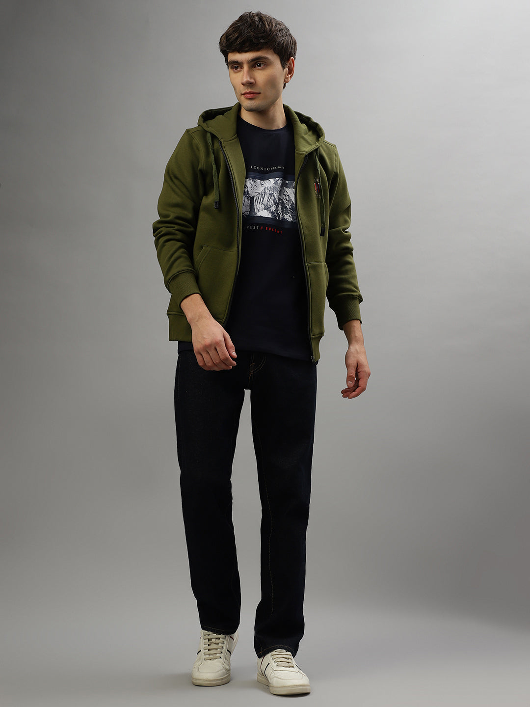 Iconic Men Solid Full Sleeves Hooded Sweatshirt