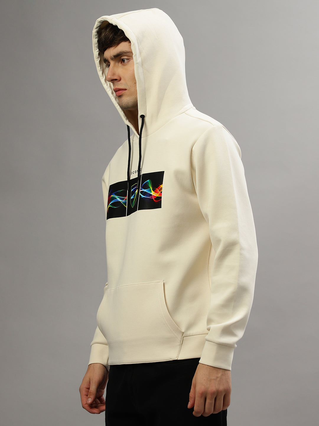 Iconic Men Printed Full Sleeves Hooded Sweatshirt