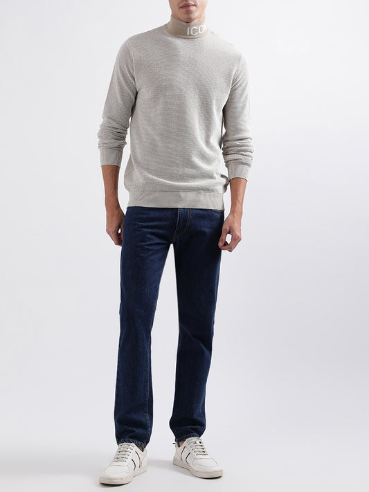 Iconic Men Beige Solid High Neck Sweater